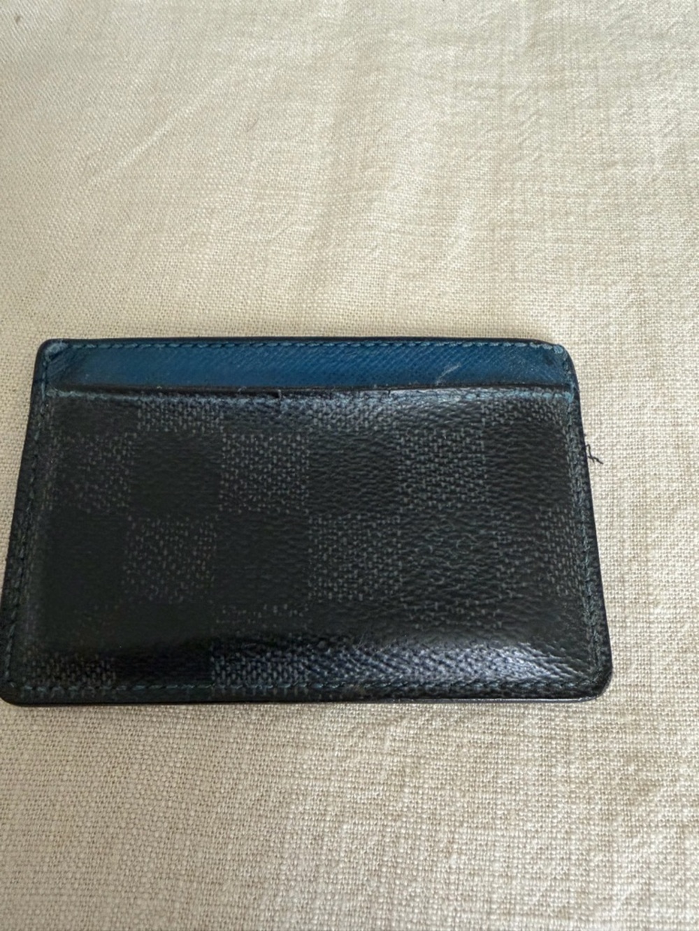 Men's Louis Vuitton Leather Card Holder with Blue Trim